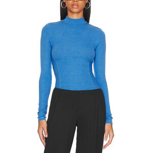 Enza Costa Knit Blue Viscose Long Sleeve Paneled Mockneck Top Size M